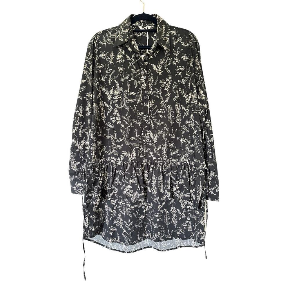 Thakoon Dress Size 4 Black print Shirt Dress Collared Button Up ITALY NEW TAGS